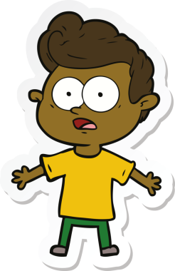 Bir insan tarafından çizilmiş, dik dik bakan bir çizgi film çıkartması.