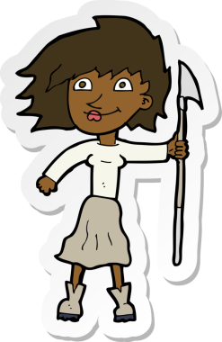 Bir insan tarafından çizilmiş mızraklı bir karikatür kadının çıkartması.