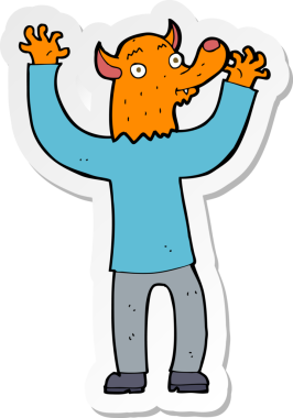 Bir insan tarafından çizilmiş mutlu tilki adamın çıkartması.