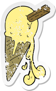 Bir insan tarafından çizilmiş bir dondurma külahının gerilimli retro yapıştırması.