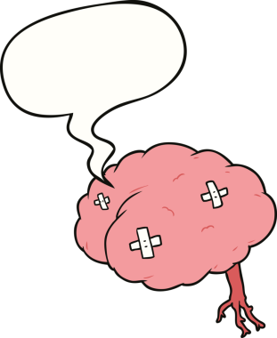 Bir insan tarafından çizilen konuşma baloncuğuyla yaralanmış beyin.