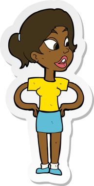 Bir insan tarafından çizilmiş kalçasında elleri olan bir karikatür kadının çıkartması.