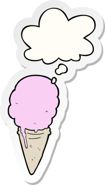 Düşünce baloncuklu karikatür dondurması insan tarafından çizilmiş bir çıkartma.