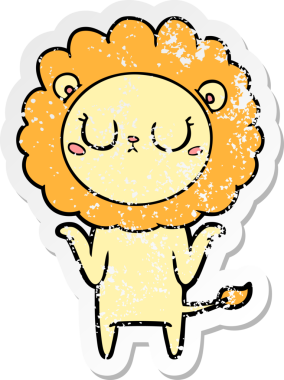 Bir insan tarafından çizilmiş karikatür aslanının sıkıntılı çıkartması.