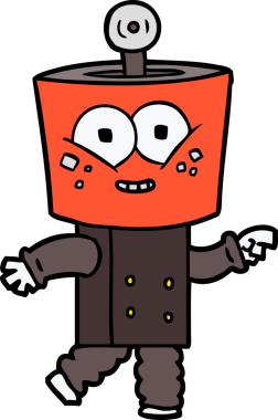 Bir insan tarafından çizilmiş mutlu çizgi film robotu