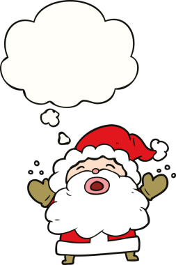 Noel Baba çizgi filmi bir insan tarafından çizilmiş düşünce balonuyla bağırıyor.