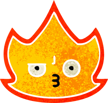 Bir insan tarafından çizilmiş ateş alevinin retro çizim tarzı karikatürü.