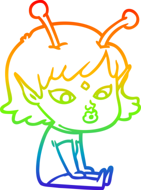 Gökkuşağı gradyan çizgisi bir insan tarafından çizilmiş güzel bir uzaylı kızın çizimi.