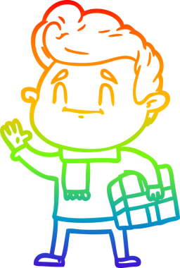 Gökkuşağı gradyan çizimi mutlu bir çizgi film adamı bir insan tarafından çizilmiş