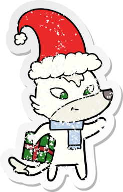 Bir insan tarafından çizilmiş dost canlısı bir Noel Kurdu 'nun sıkıntılı çıkartması.