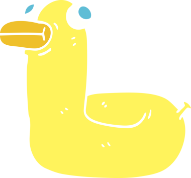 Bir insan tarafından çizilmiş düz renkli çizgi film sarı halka ördek.