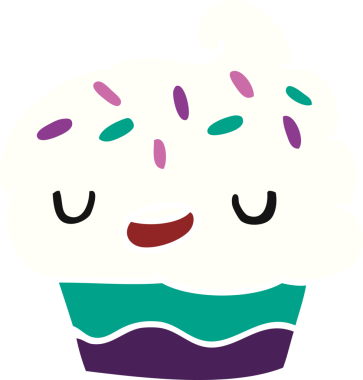 Bir insan tarafından çizilmiş şirin bir kekin çizgi film çizimi.