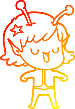 Bir insan tarafından çizilmiş mutlu bir uzaylı kız çizgi filmi.