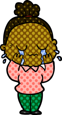 Bir insan tarafından çizilmiş ağlayan yaşlı kadın çizgi filmi.