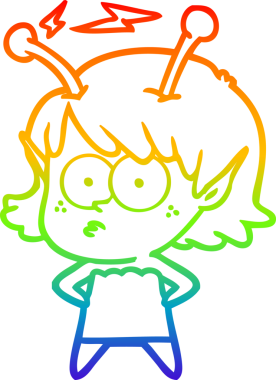 Gökkuşağı gradyan çizgisi bir insan tarafından çizilmiş uzaylı bir kızın çizimi