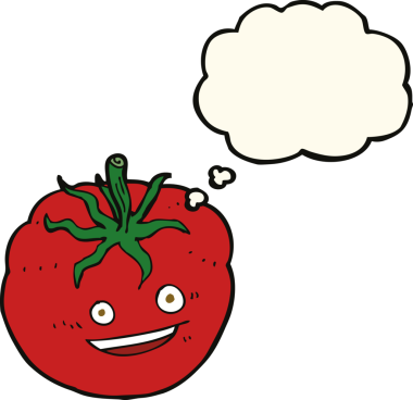 Bir insan tarafından çizilmiş düşünce baloncuklu mutlu domates