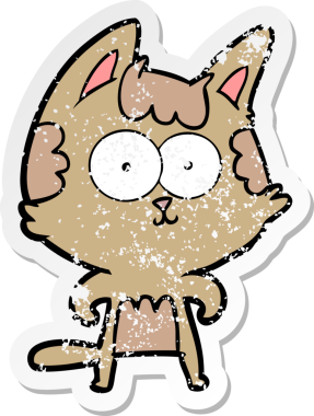 Bir insan tarafından çizilmiş mutlu çizgi film kedisinin sıkıntılı çıkartması.