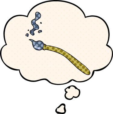 Bir insan tarafından çizilmiş, düşünce baloncuklu çizgi roman fırçası.