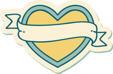 Bir insan tarafından çizilmiş geleneksel bir kalp ve bayrak stili dövme çıkartması.