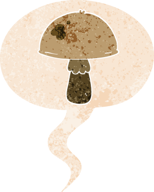 grunge 'da konuşma baloncuğu olan karikatür mantarı bir insan tarafından çizilmiş dertli retro dokuma tarzı