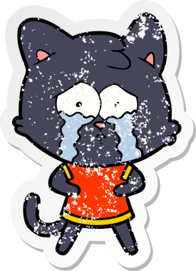 Bir insan tarafından çizilmiş, ağlayan bir kedinin sıkıntılı çıkartması.