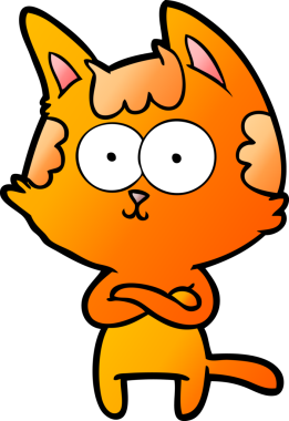 Bir insan tarafından çizilmiş çapraz kollu mutlu çizgi film kedisi