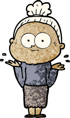 Bir insan tarafından çizilmiş mutlu yaşlı kadın çizgi filmi.