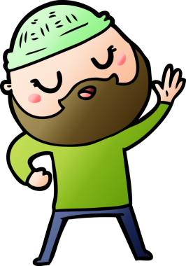 Bir insan tarafından çizilmiş sakallı bir çizgi film adamı.