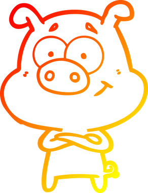 Bir insan tarafından çizilmiş mutlu çizgi film domuzu çizimi.