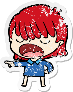 Bir insan tarafından yüksek sesle çizilmiş karikatür kadının sıkıntılı çıkartması.