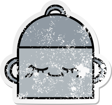 Bir insan tarafından çizilmiş tatlı bir yemek tenceresinin sıkıntılı çıkartması.