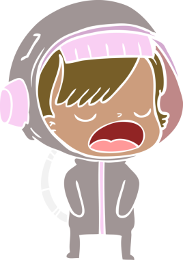 Düz renkli çizgi film astronot kadın bir insan tarafından çizilmiş.