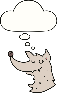 Bir insan tarafından çizilmiş düşünce balonlu bir kurt.