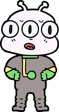 Bir insan tarafından çizilmiş üç gözlü uzaylı çizgi filmi.