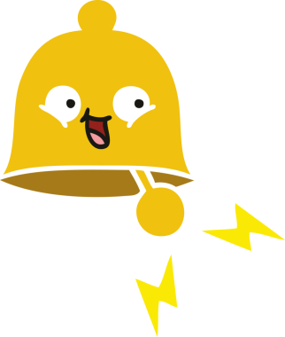 Bir insan tarafından çizilmiş çalan çanın düz renkli retro karikatürü