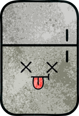 Bir insan tarafından çizilmiş buzdolabının retro grunge desenli karikatürü.