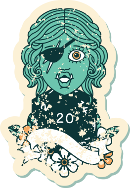 Retro Dövme Biçimi Bir insan tarafından çizilmiş 20 zarlı yarı ork