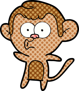 Bir insan tarafından çizilmiş, şaşırmış maymun çizgi filmi.