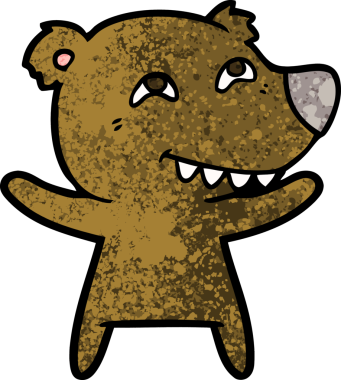 Bir insan tarafından çizilmiş dişleri gösteren çizgi film ayısı.