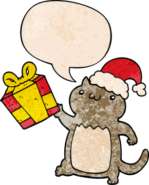 Bir insan tarafından çizilmiş eski moda konuşma baloncuklu şirin çizgi roman kedisi.