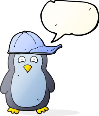Bir insan tarafından çizilmiş şapkalı penguen serbest konuşma balonu çizimi.