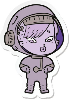 Bir insan tarafından çizilmiş astronot bir kadının çıkartması.