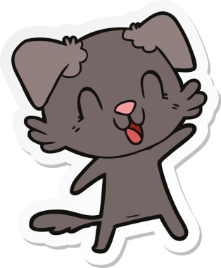 Bir insan tarafından çizilmiş gülen bir köpeğin çıkartması.