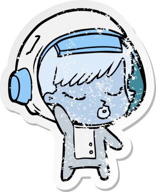 Bir karikatür çıkartması. Bir insan tarafından çizilmiş güzel astronot kız.