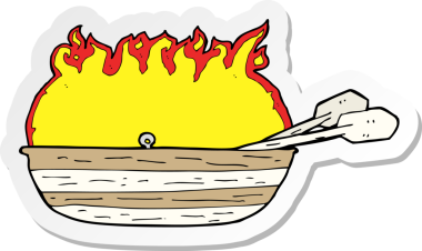 Bir insan tarafından çizilmiş yanan bir teknenin çıkartması.