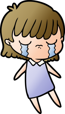 Bir insan tarafından çizilmiş ağlayan çizgi film kadını.