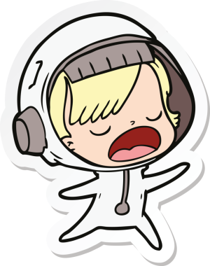 Bir insan tarafından çizilmiş, konuşan astronot bir kadının çıkartması.