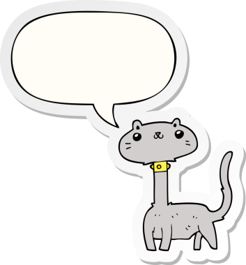 Bir insan tarafından çizilmiş baloncuk çıkartmalı çizgi film kedisi.