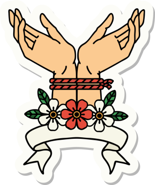 Bir insan tarafından çizilmiş el pankartıyla dövme stili çıkartması.