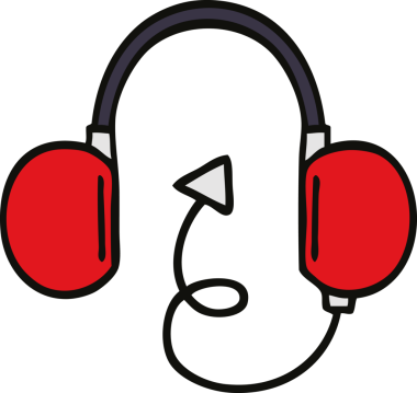 Bir insan tarafından çizilmiş eski bir kulaklığın sevimli çizgi filmi.